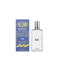 A clear, glass, rectangular perfume bottle of Blomb No. 03 next to its lavender box.
