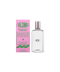 A clear, glass, rectangular perfume bottle of Blomb No. 15 next to its pink box.