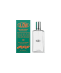 A clear, glass, rectangular perfume bottle of Blomb No. 19 next to its green box.