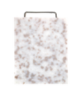 A rectangular plastic cutting board with a grey and white marbled pattern and silver chrome metal handle, shown on a plain white background.