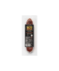 Inizio Meats Stevie's Spicy Soppressata in a clear package with a black and yellow label.