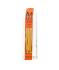 A bag of Mancini Pastifico Agricolo bucatini pasta with a clear window revealing pasta inside.